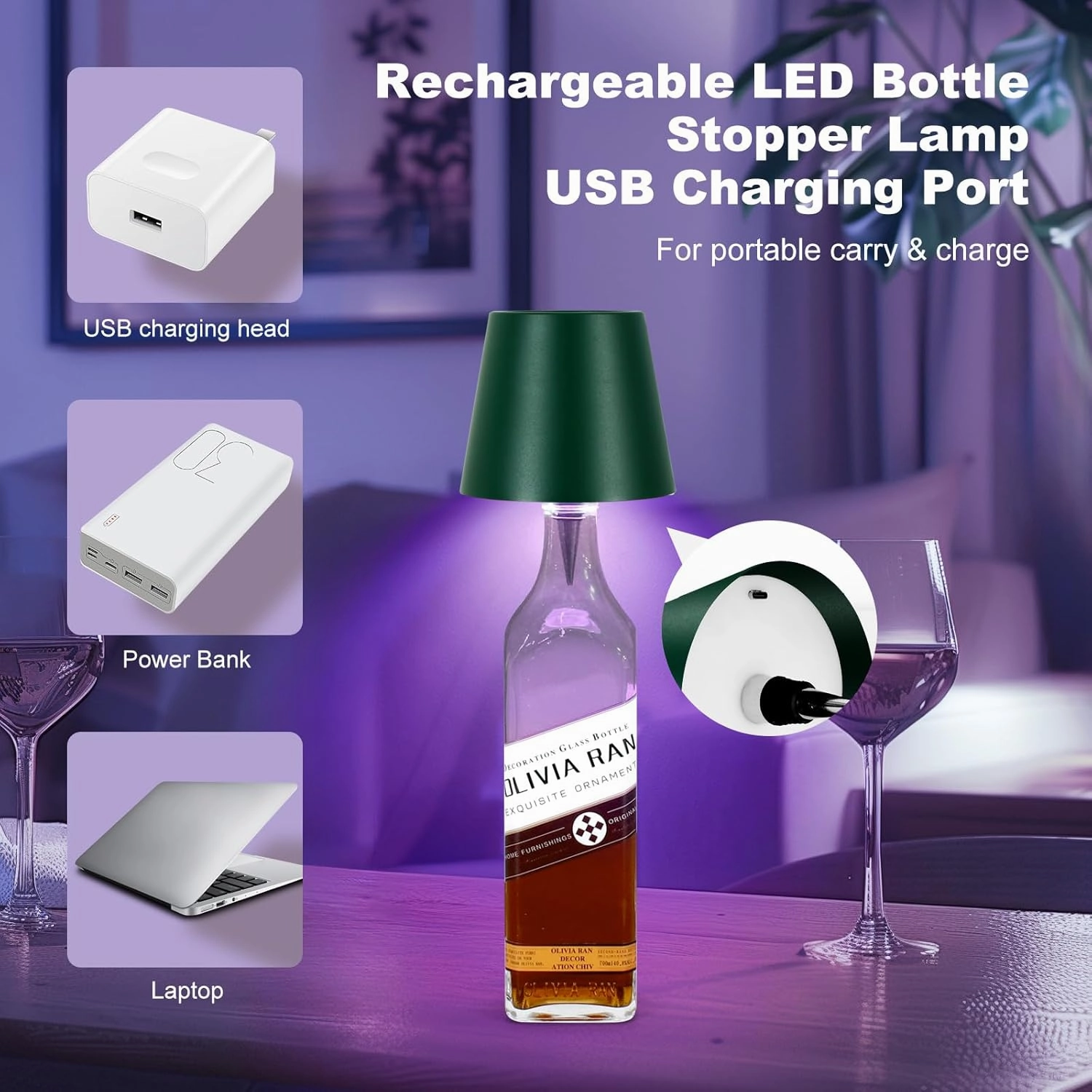 2025 New Wireless Bottle Lamp,RGB LED Bottle Light with Remote(RGB Dark Green, 1pc)