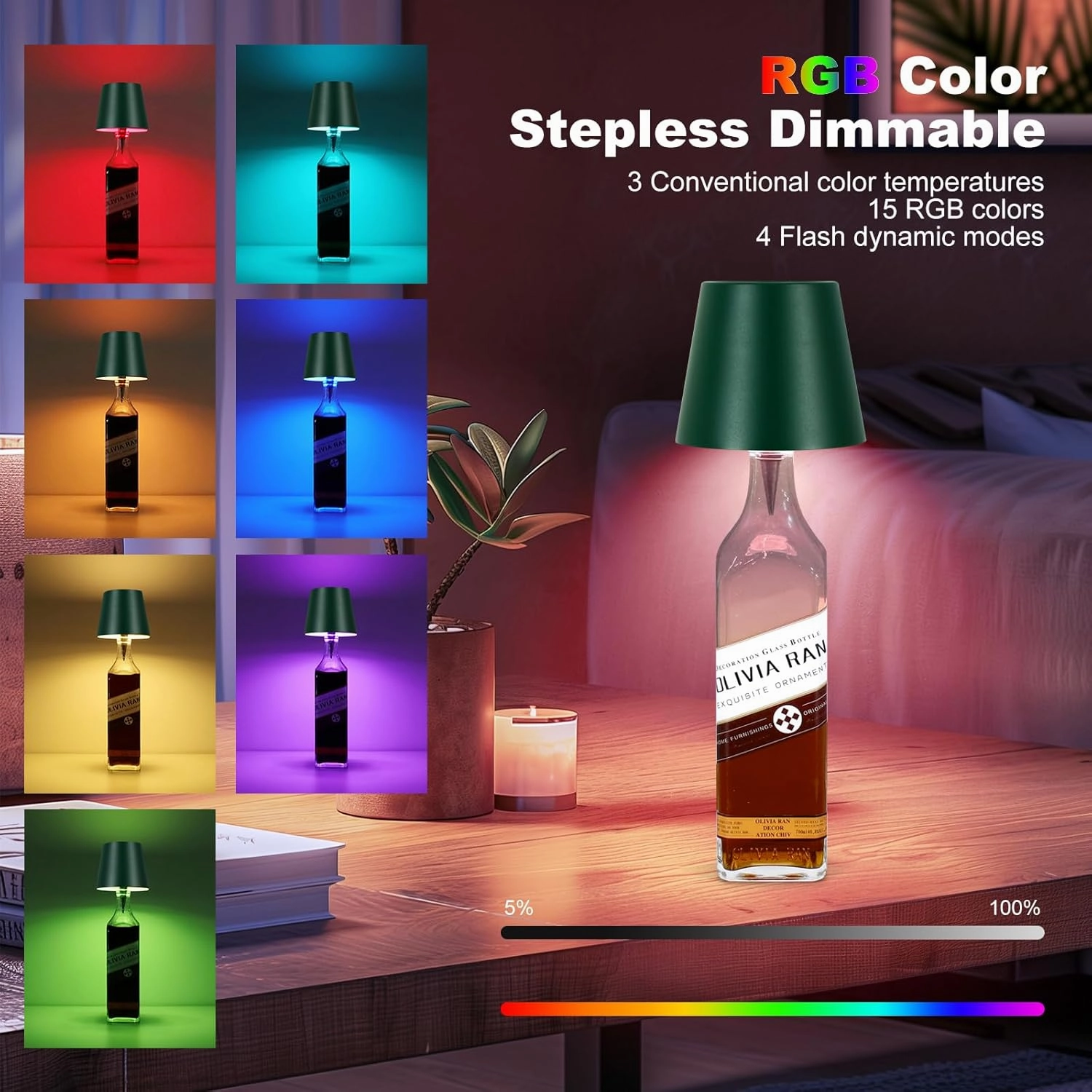 2025 New Wireless Bottle Lamp,RGB LED Bottle Light with Remote(RGB Dark Green, 1pc)