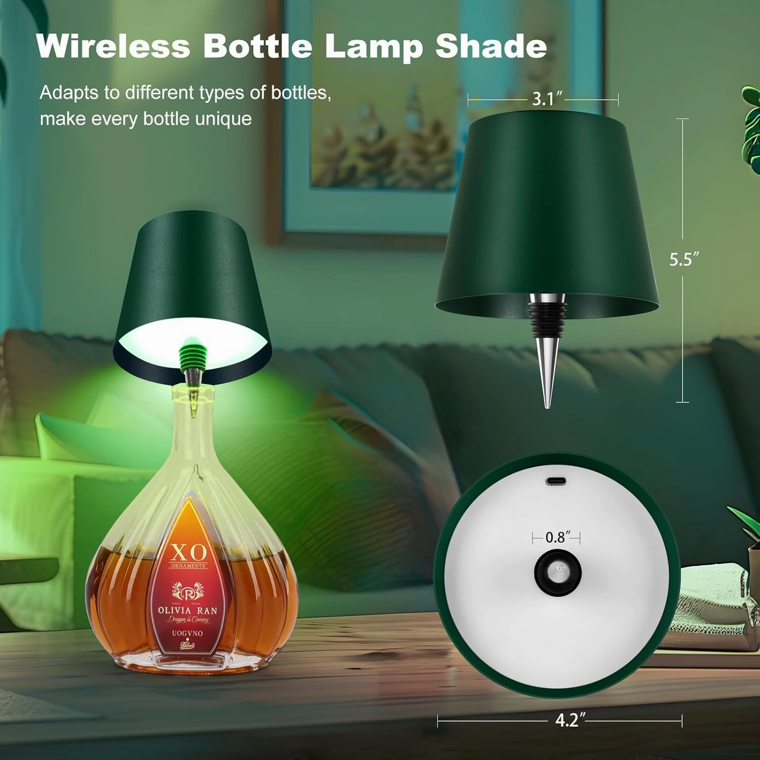 2025 New Wireless Bottle Lamp,RGB LED Bottle Light with Remote(RGB Dark Green, 1pc)