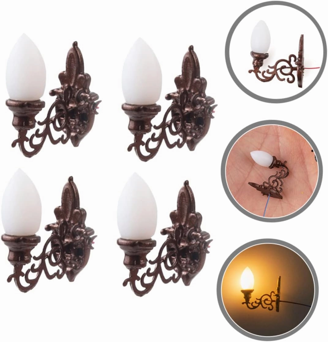 20pcs Mini Wall Lamp for Sand Table Decor Antique Bronze Warm Light for Mini House and Landscaping Projects