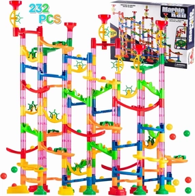 232 Pcs Marble Run Set,Marble Maze Game Construction Building Blocks Toys,Marble Track Race Set,Marble Run for Kids Boys Girls Birthday Gifts (187 Parts   45 Glass Marbles)