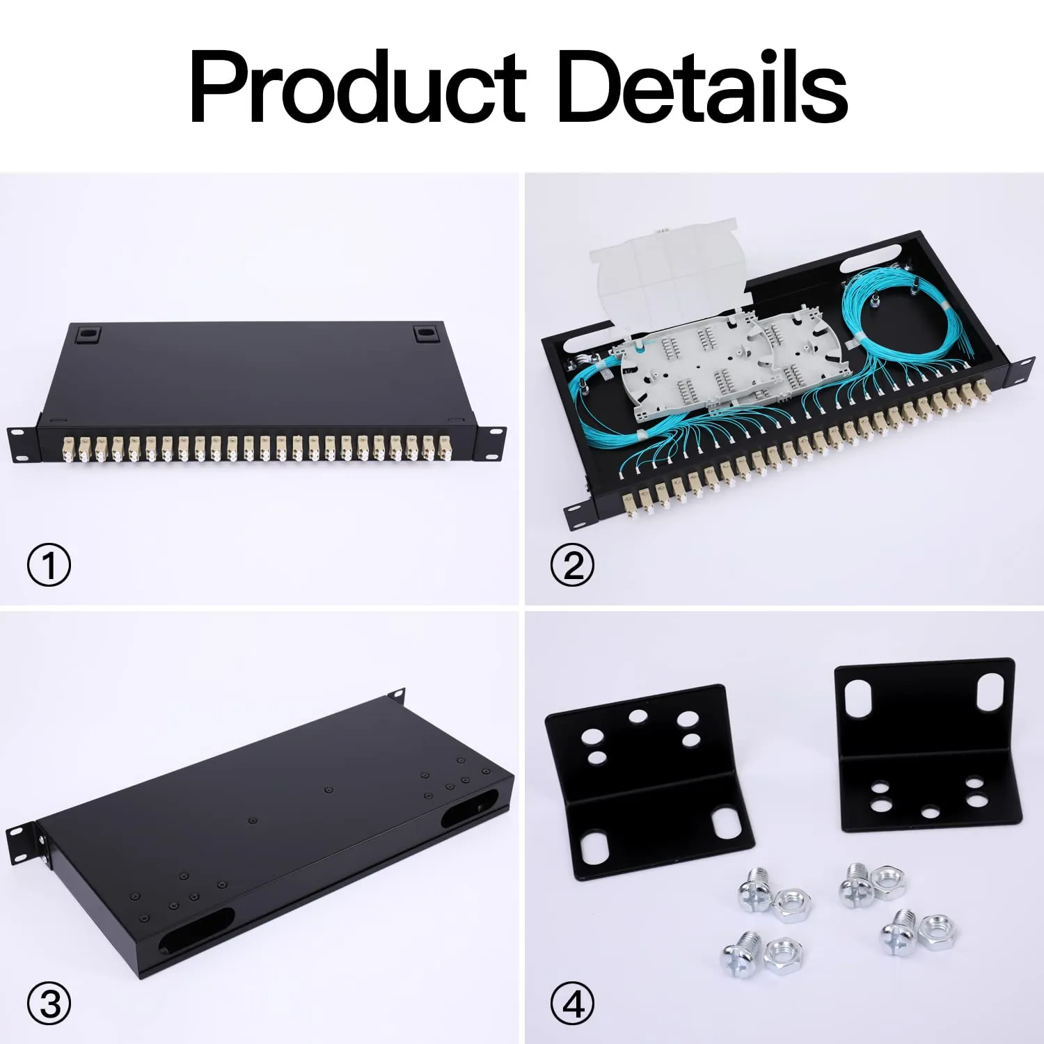 24 Duplex 48 Port LC-OM3 Multimode Fiber Enclosure Rack Mount Fiber Box LC-UPC Kit 1 RU Fits 19" Racks Cabinet (Include 2Pcs Splice Trays 48 Strand Pigtail 1M Cables Spool 48 Core LGX Loaded Patch
