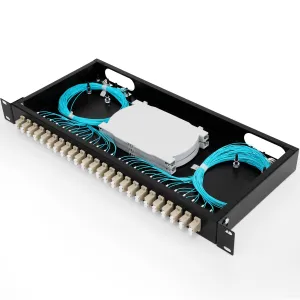 24 Duplex 48 Port LC-OM3 Multimode Fiber Enclosure Rack Mount Fiber Box LC-UPC Kit 1 RU Fits 19" Racks Cabinet (Include 2Pcs Splice Trays 48 Strand Pigtail 1M Cables Spool 48 Core LGX Loaded Patch