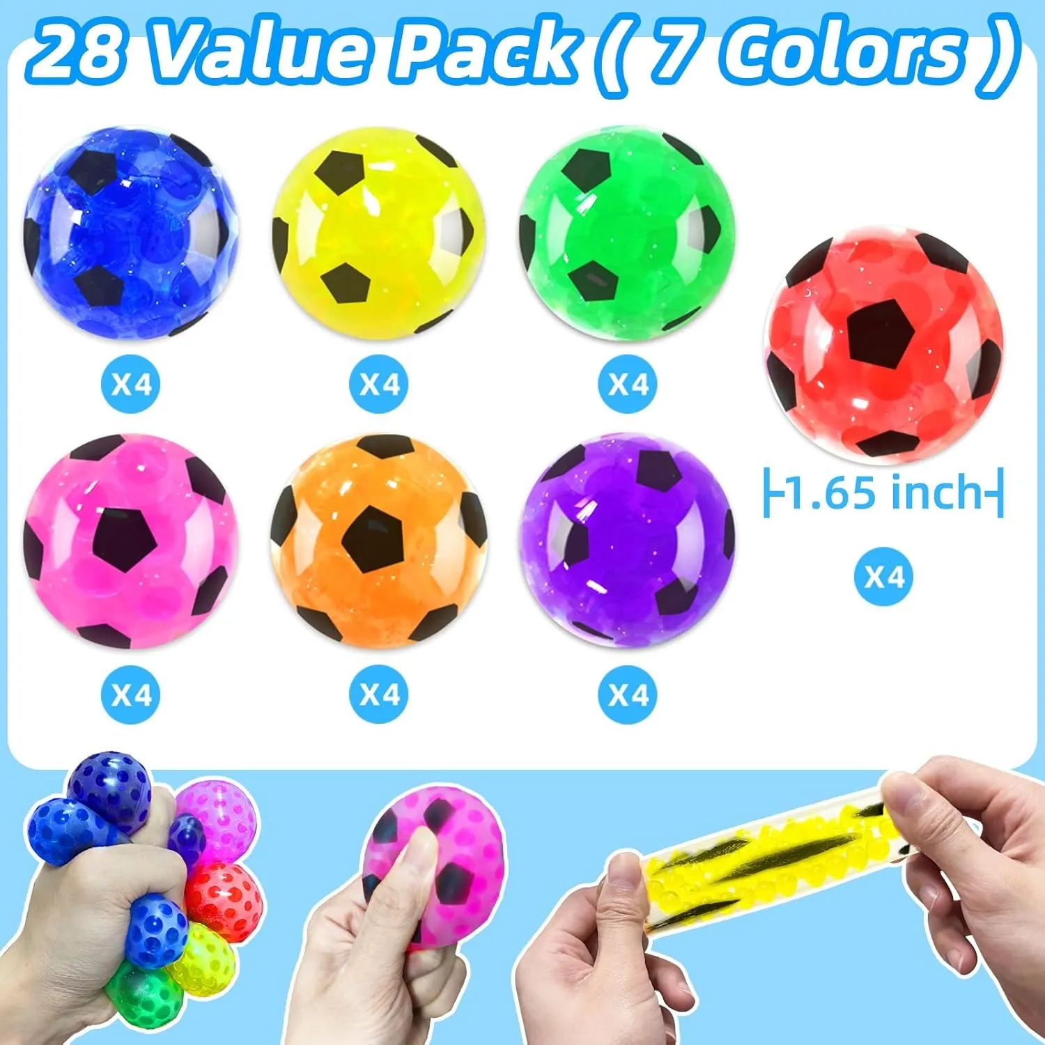 24 Pack Stress Balls Set Fidget Toys for Adults, Squishy Toys, Colorful Soccer Squishy Squeeze Stress Relief Ball for Kids Adults Classroom Prize,Party Favors,Birthday Gift, Goodie Bag Stuffers