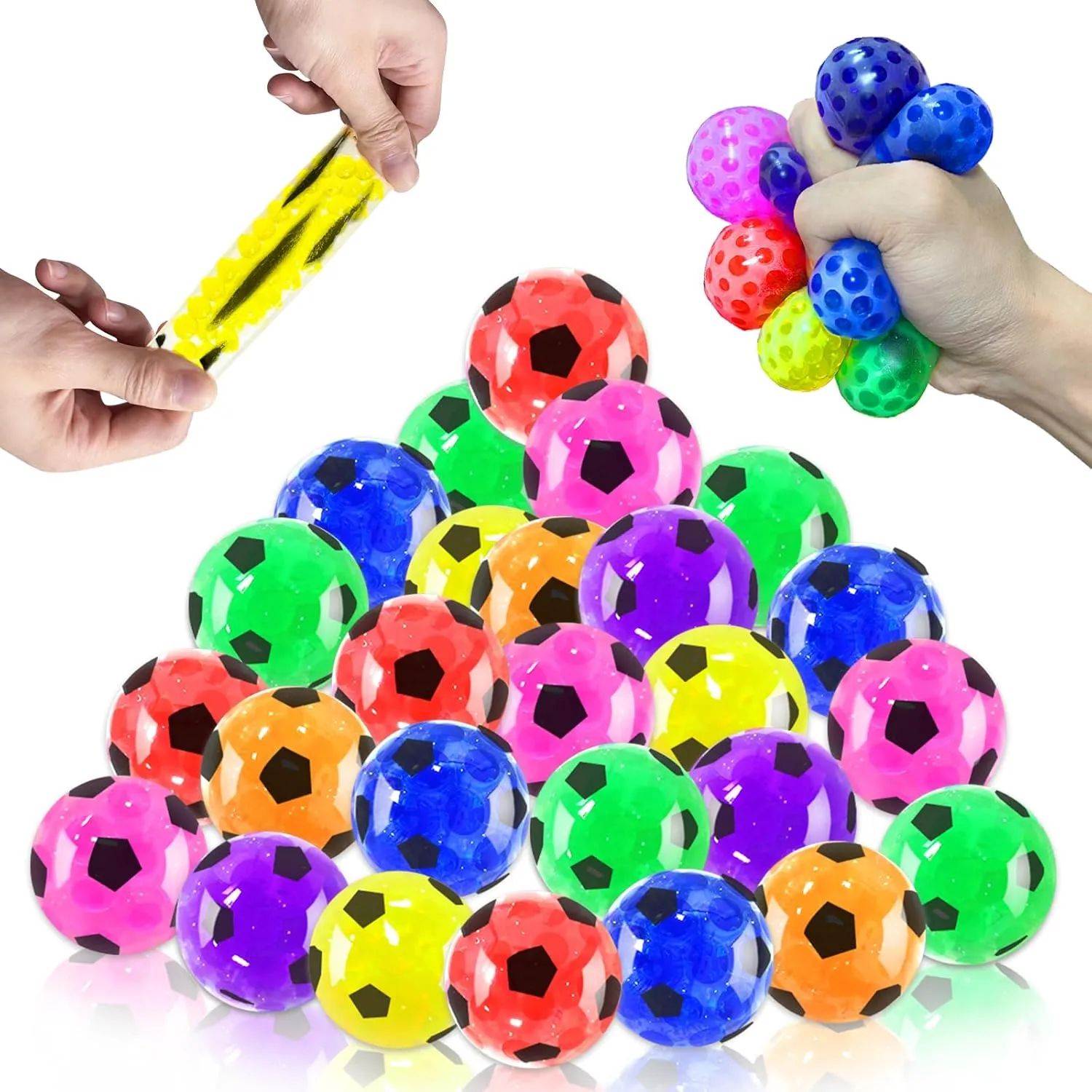 24 Pack Stress Balls Set Fidget Toys for Adults, Squishy Toys, Colorful Soccer Squishy Squeeze Stress Relief Ball for Kids Adults Classroom Prize,Party Favors,Birthday Gift, Goodie Bag Stuffers