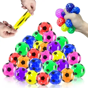 24 Pack Stress Balls Set Fidget Toys for Adults, Squishy Toys, Colorful Soccer Squishy Squeeze Stress Relief Ball for Kids Adults Classroom Prize,Party Favors,Birthday Gift, Goodie Bag Stuffers
