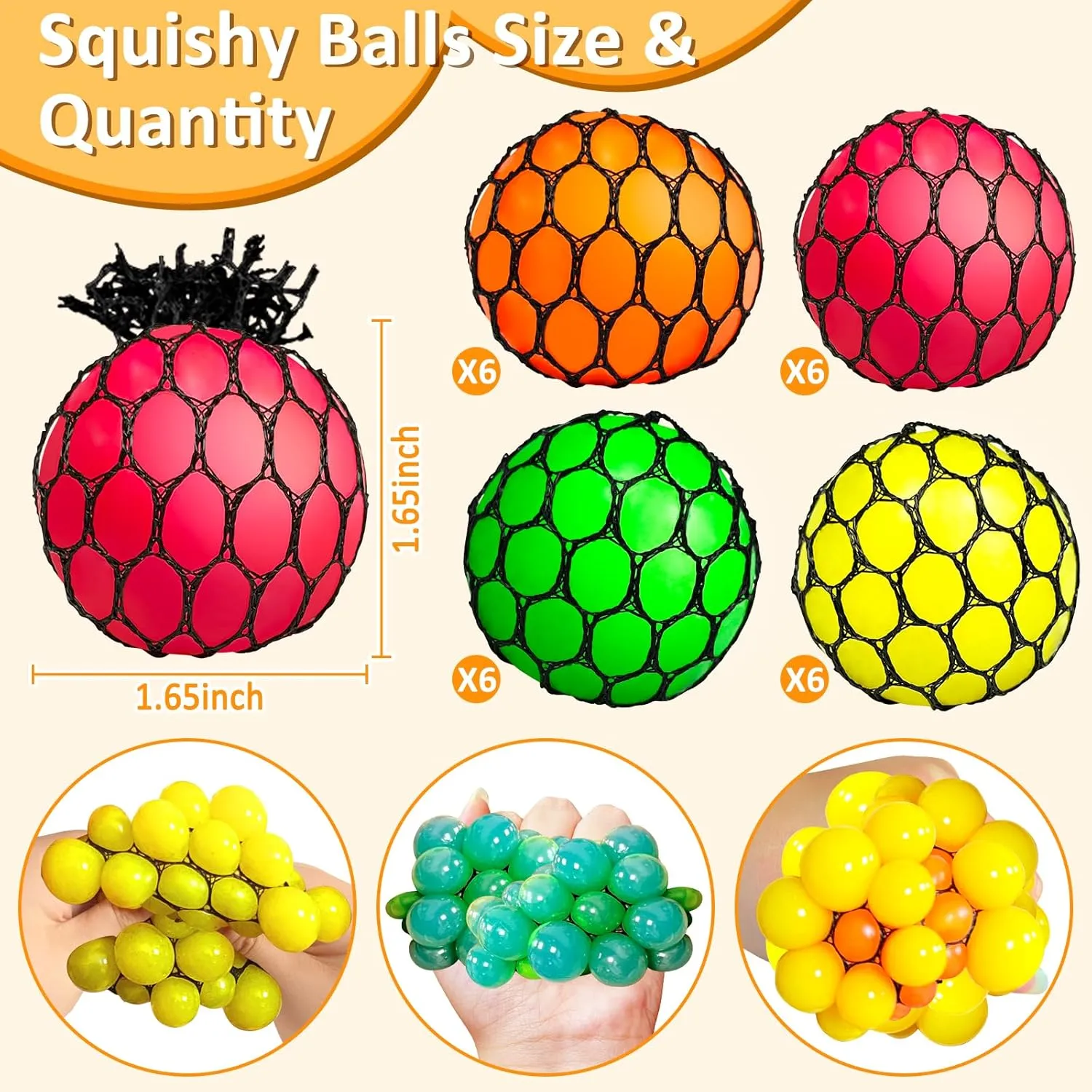 24 Pack Stress Balls Set Fidget Toys for Adults, Squishy Toys, Stress Relief Toys Squeeze Balls Bulk for Kids Adults Classroom Prize,Party Favors,Birthday Gift, Goodie Bag Stuffers Hand Exercise Balls