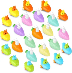 24 Pcs Easter Pull Back Cars Carrot Bunny Banana Friction Car Easter Fun Toy Vehicles Cute Plastic Push Car Easter Party Favors Easter Egg Basket Stuffers Fillers Gifts, 10 Styles