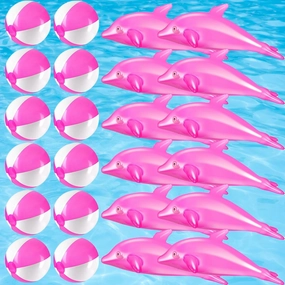 24 Pcs Beach Balls Inflatable Dolphin Party Favors Set with 20'' Dolphin Pool Float and 16'' Blow up Pool Balls Bulk for Summer Beach Swimming Party Decorations