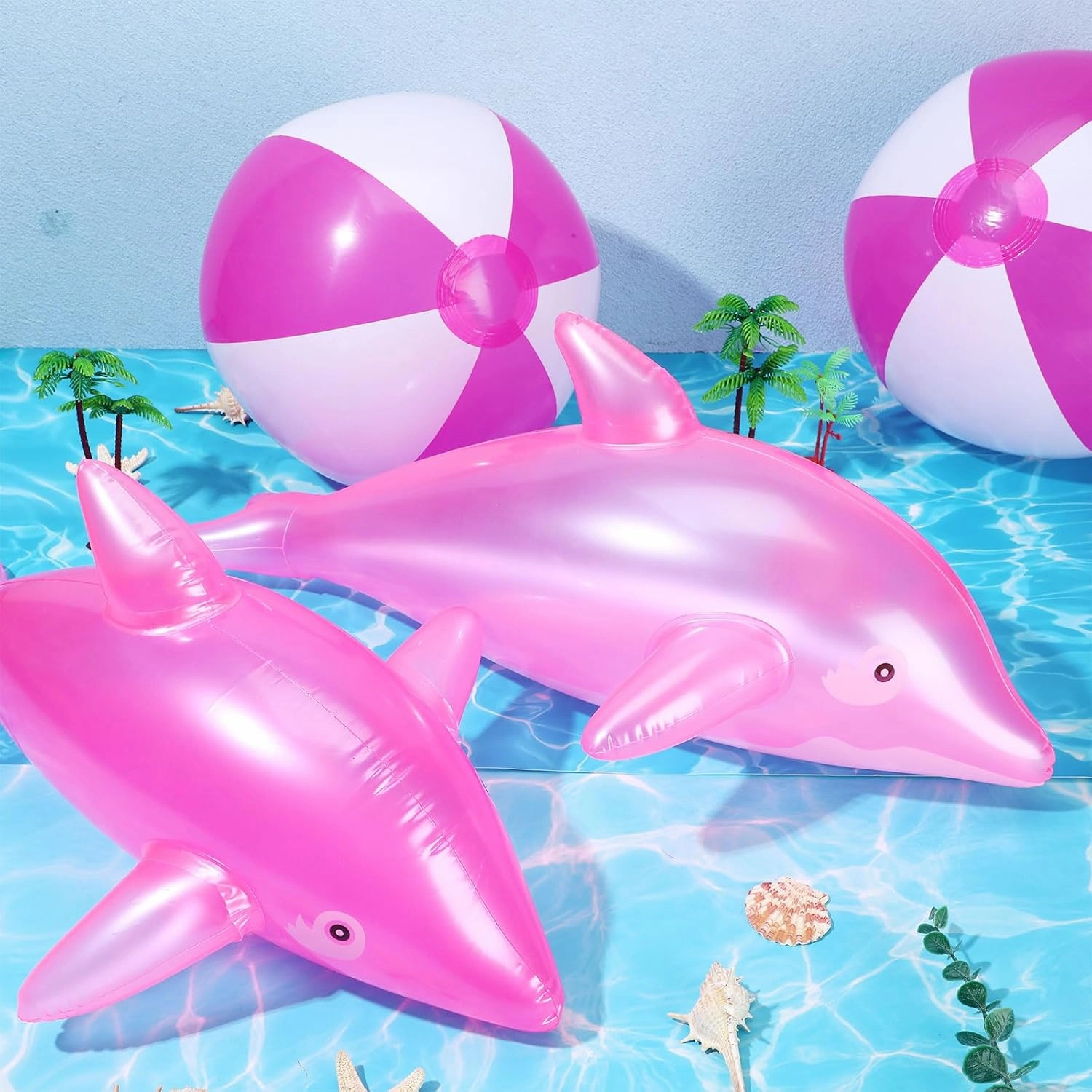 24 Pcs Beach Balls Inflatable Dolphin Party Favors Set with 20'' Dolphin Pool Float and 16'' Blow up Pool Balls Bulk for Summer Beach Swimming Party Decorations