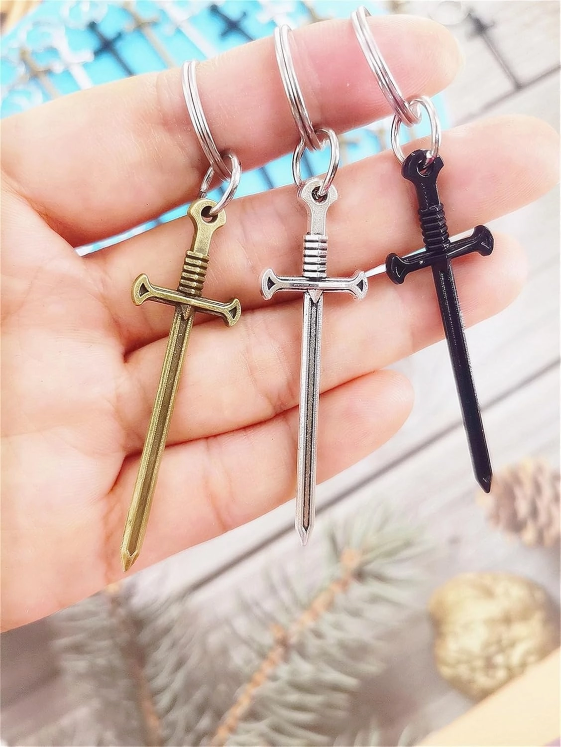 24 pcs Bulk Sword Mini Goodie Bag Figurine Alloy keychain Party Favors for Classroom Carnival Prize Kids Birthday Gifts