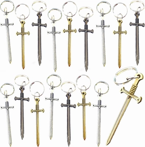 24 pcs Bulk Sword Mini Goodie Bag Figurine Alloy keychain Party Favors for Classroom Carnival Prize Kids Birthday Gifts