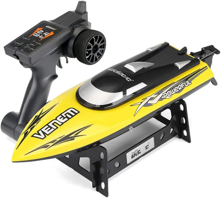 2.4G Wireless Remote Control Boat High Speed Racing Rowing Electric RC Boat Speed 25KM/H Charging Yacht Waterproof Speedboat Outdoor Water Toys Children's Gifts (Yellow)