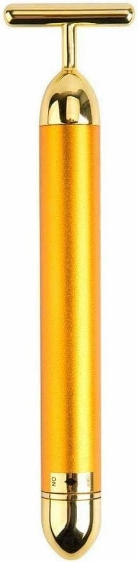 24k Gold Energy Beauty Bar Electric Vibration Facial Massage Roller Waterproof Face Skin Care T-Shaped Anti Wrinkle Massager for Forehead Cheek Neck Clavicle Arm (Gold Colour)