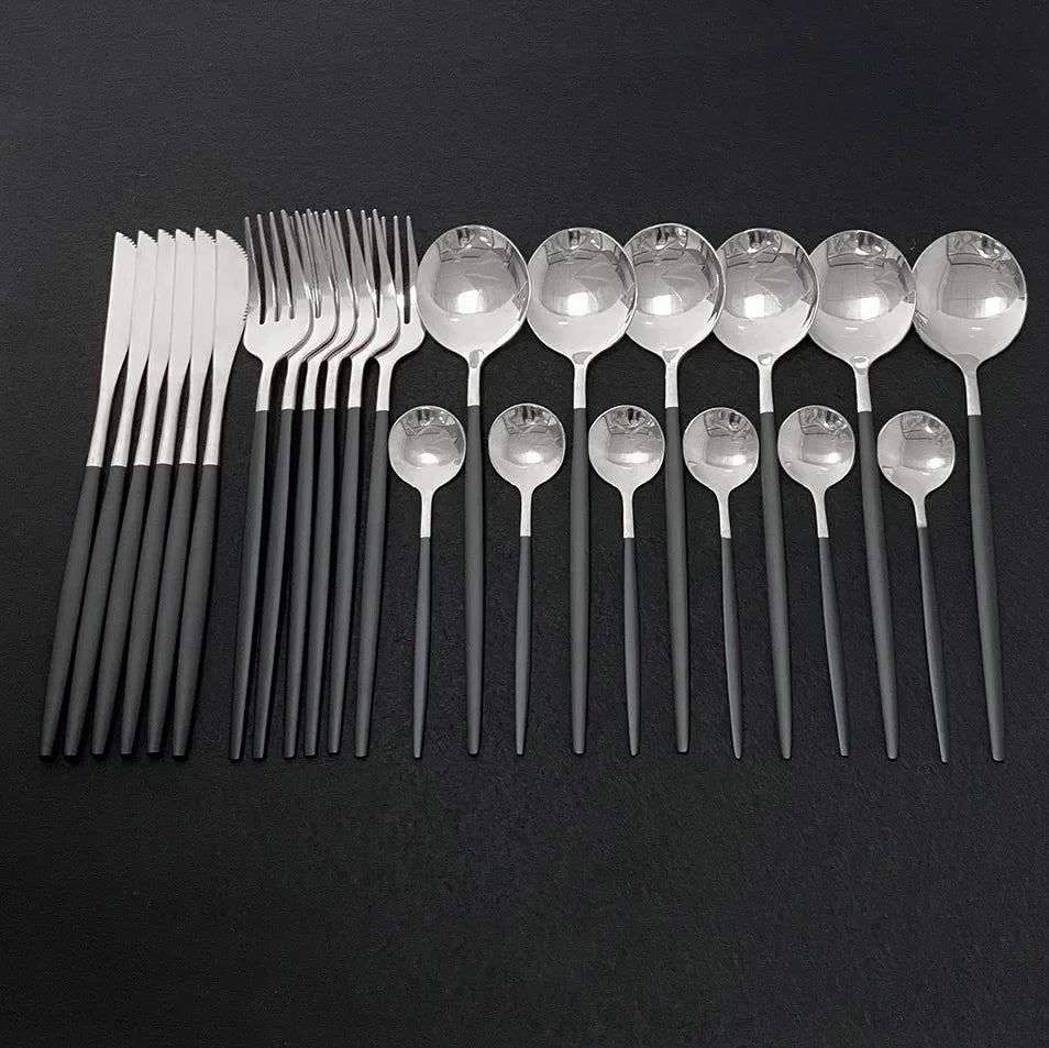 24Pcs Colorful Dinnerware Set Stainless Steel Cutlery Kitchen Mirror Gold Tableware Dinner