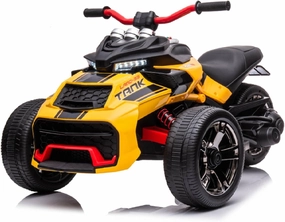 24V Kids Ride On Motorcycle ATV, Electric Ride On Toy for Toddlers Boys Girls, Kids 3 Wheels with High/Low Speed Modes, Ride on Car w/LED Lights, EVA Rubber Tires, Bluetooth, MP3, Yellow