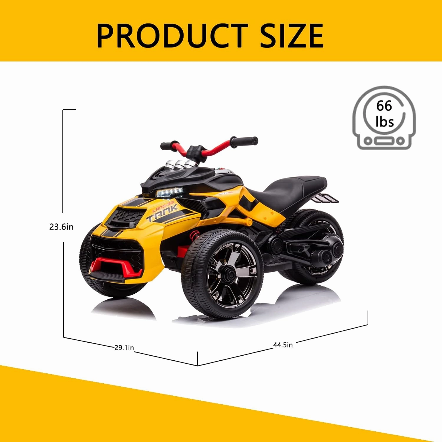 24V Kids Ride On Motorcycle ATV, Electric Ride On Toy for Toddlers Boys Girls, Kids 3 Wheels with High/Low Speed Modes, Ride on Car w/LED Lights, EVA Rubber Tires, Bluetooth, MP3, Yellow