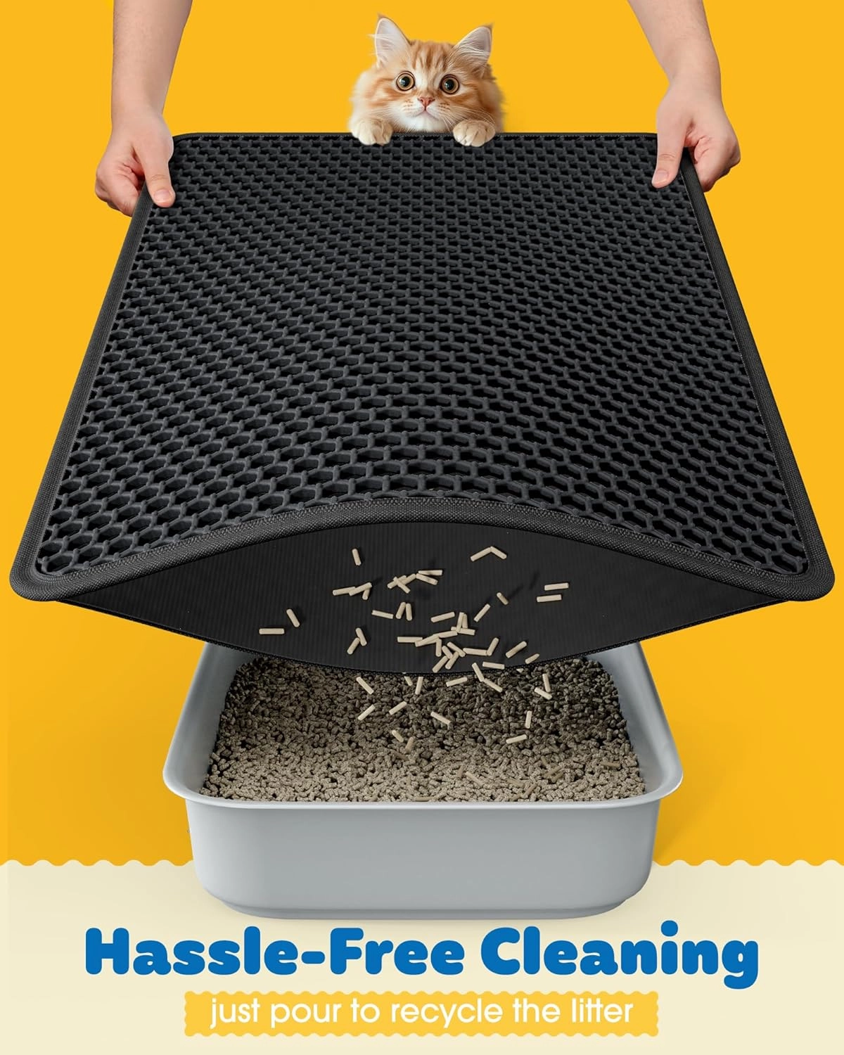 27" x 19" Cat Litter Mat - Ultra-Large Litter Box Mat with Double Layers, Urine-Proof and Non-Slip Litter Trapping Mat, Easy to Clean Kitty Litter Mats for Floor, Scatter Control, Black