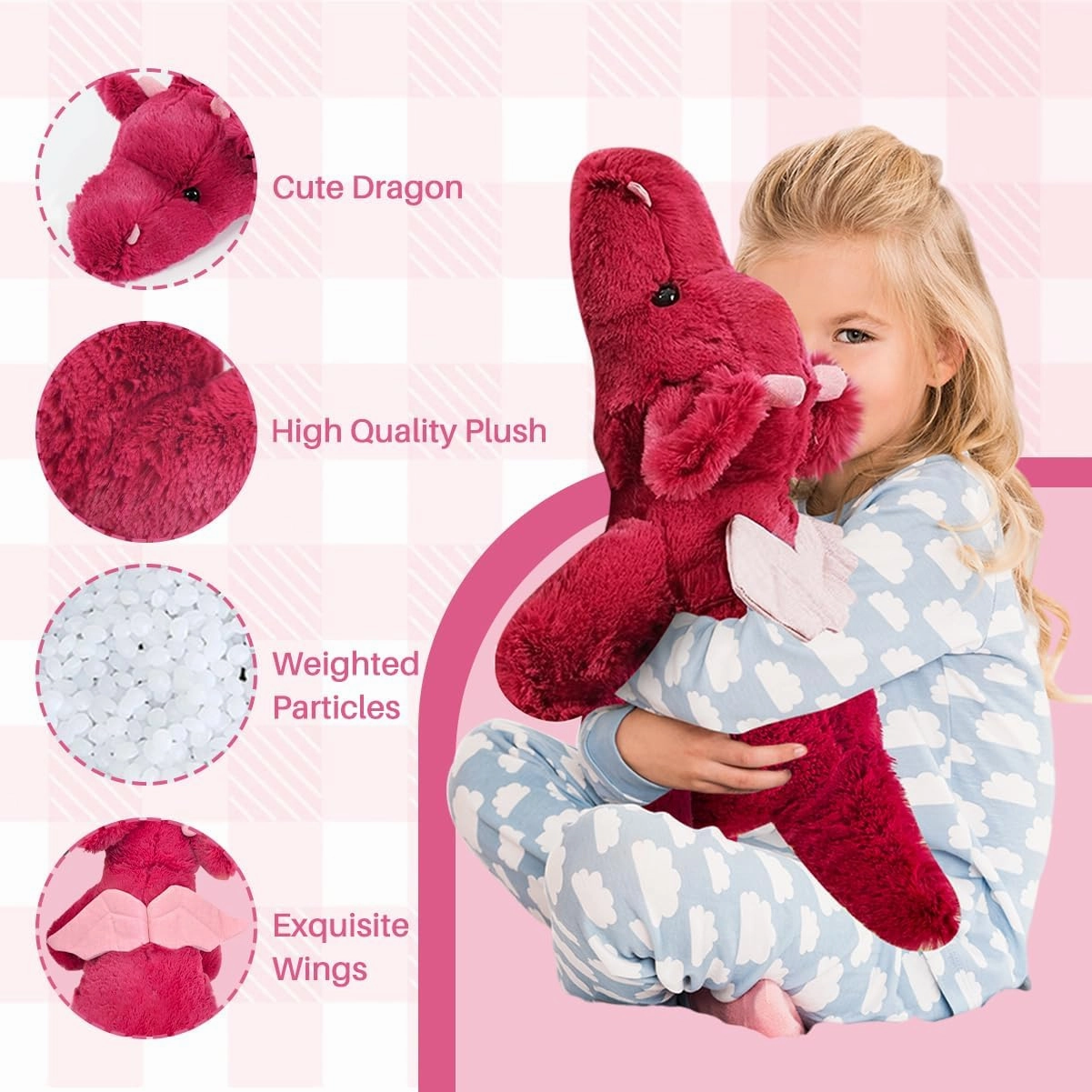 2.2 Pounds Dragon Stuffed Animal 20.5" Weighted Stuffed Animals Soft Giant Red Stuffed Dragon Plush Toy Weighted Dragon Stuffy Plushies Sleeping Body Pillow for Kids Birthday Gifts