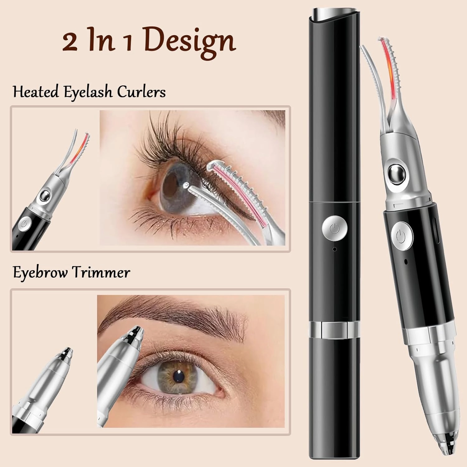 2 in 1 Heated Eyelash Curlers and Eyebrow Trimmer for Women, Electric Eyelash Curler with 2 Temperature Modes Anti-Burn USB Rechargeable Heated Eyelash Curler, Perfect Christmas Gift for Women BH417