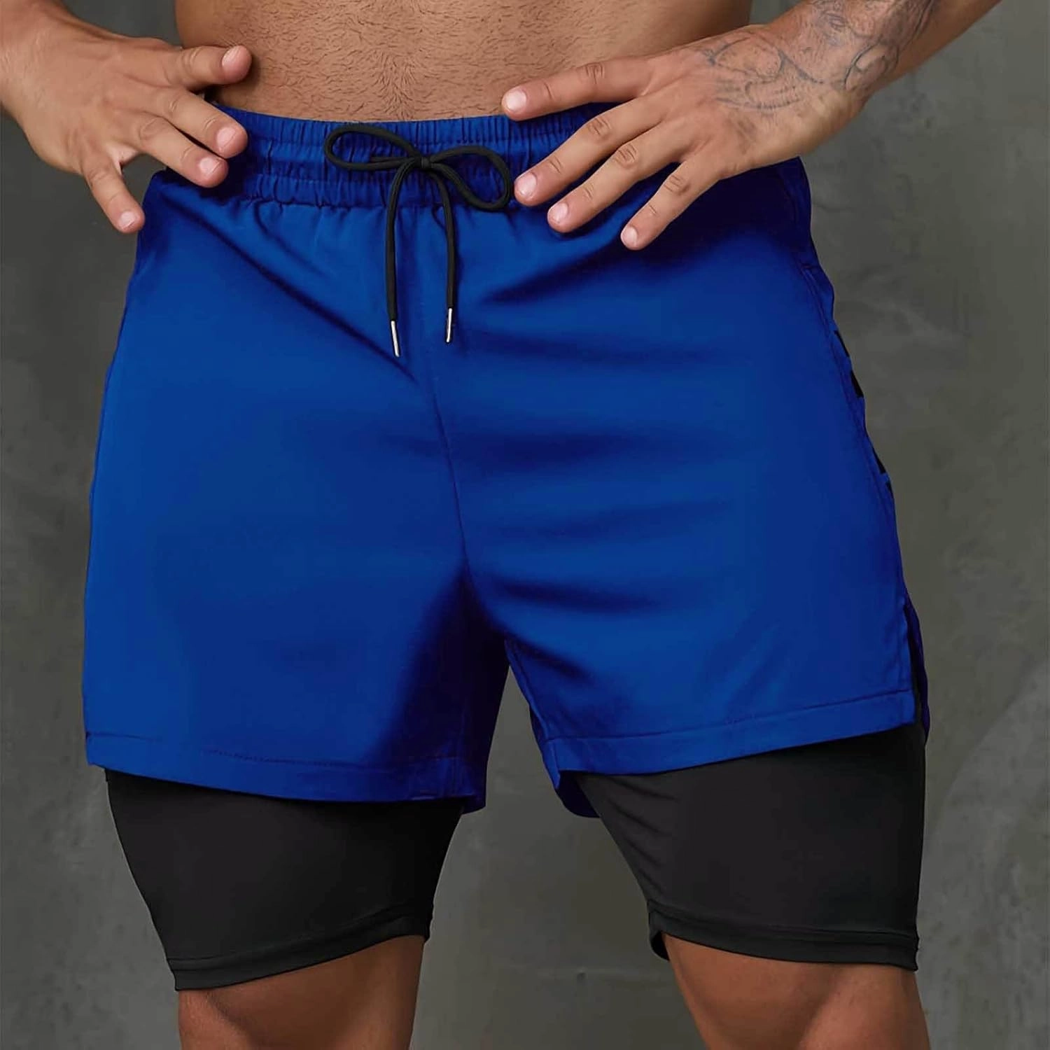 2 in 1 Running Shorts for Men Workout Gym Athletic Shorts Quick Dry Lightweight Training Shorts with Pockets Joggers