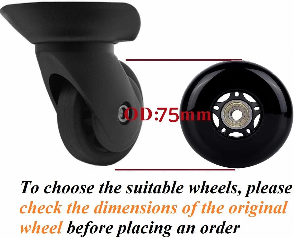 2 Pairs Luggage Wheels Replacement 75 * 24mm(2.95"x0.94") Inline Roller Skate Wheels with 8mm(0.31") Bearings Repair Kit