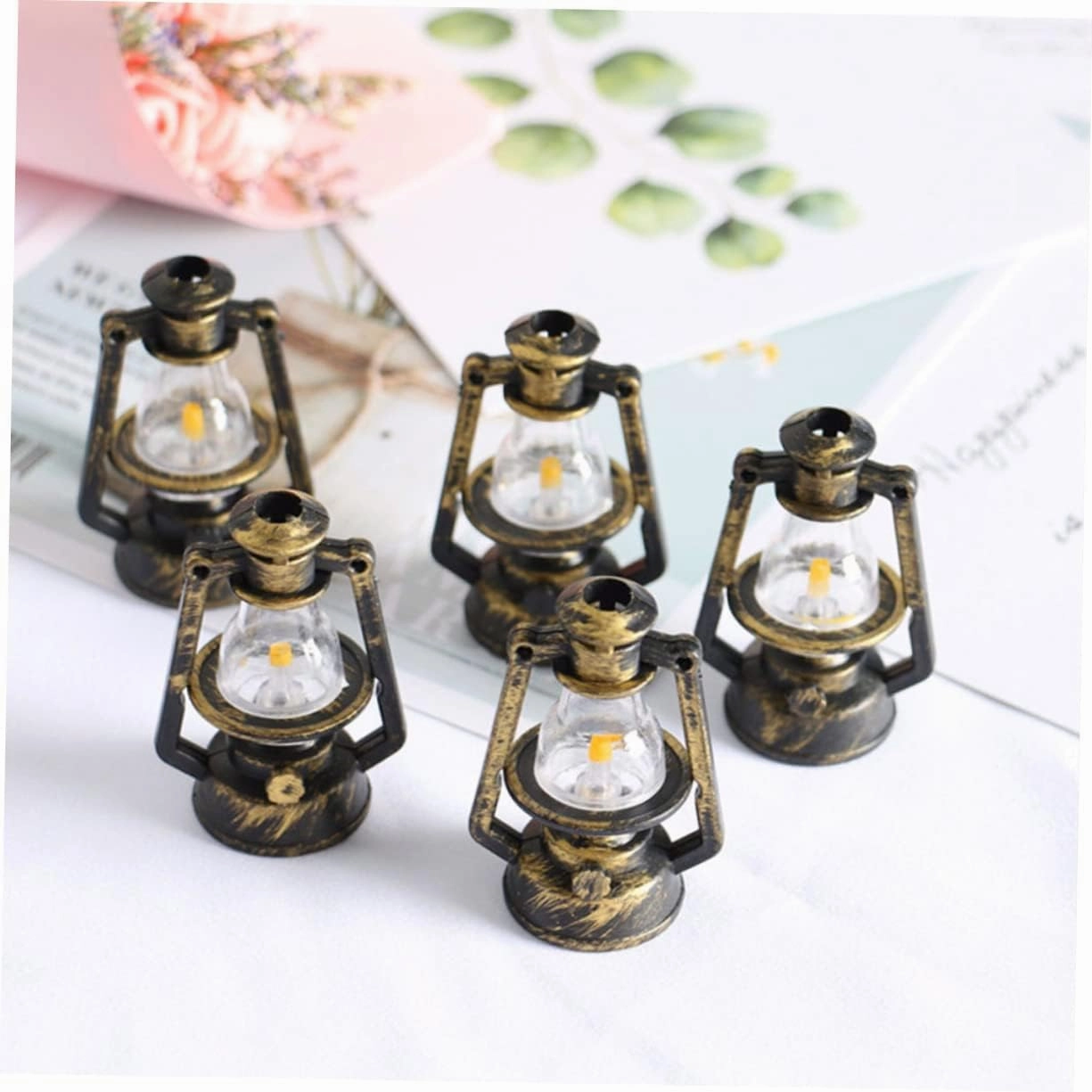 2sets Miniature Kerosene Lamp Retro Doll House Prop Realistic Lanterns for Furniture Decoration for Bedroom and Dressing Decor 10pcs*2