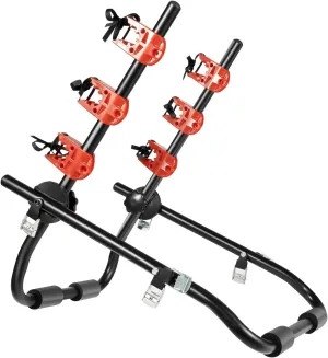 3-Bike Trunk Mount Rack for SUV, Sedan, Hatchback – Foldable Bicycle Carrier with 44.1lbs Capacity, Adjustable Straps & License Plate Visibility – Heavy-Duty Steel Frame, Anti-Scratch Design