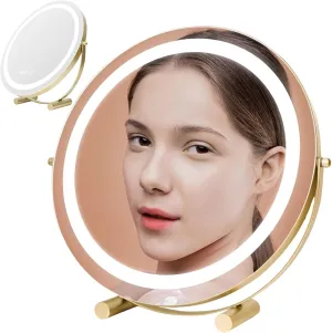 3 Colors Brightness Adjustable Makeup Mirror with Lights, 360°Swivel Rechargeable LED Magnifying Mirror, Make Up Mirror with Lighting (White), Three Color Lighting Modes, Smart Touch Control(Glod,40cm