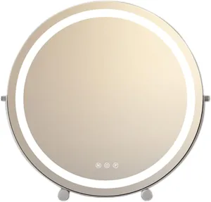 3 Colors Brightness Adjustable Makeup Mirror With Lights, Rechargeable Vanity Mirror With Lights, Cosmetic Light Up Mirror, 360°Rotation Touch Screen Vanity Mirror, Smart Touch Control(White,30cm/12in