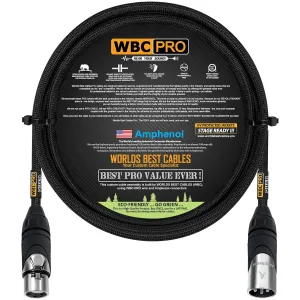 3 Foot - WBC-PRO-Quad Ultra-Silent Ultra-Flexible Balanced Star-Quad Cable with Amphenol Male & Female XLR Plugs & Black Tweed Jacket