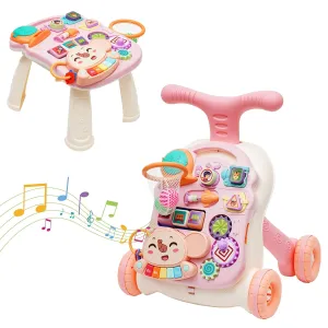 3 in 1 Baby Walker and Activity Center for Girl, Sit to Stand Learning Walk, Early Educational Push Toys with Panel for Infant Toddlers Push Toys Gifts for Girl