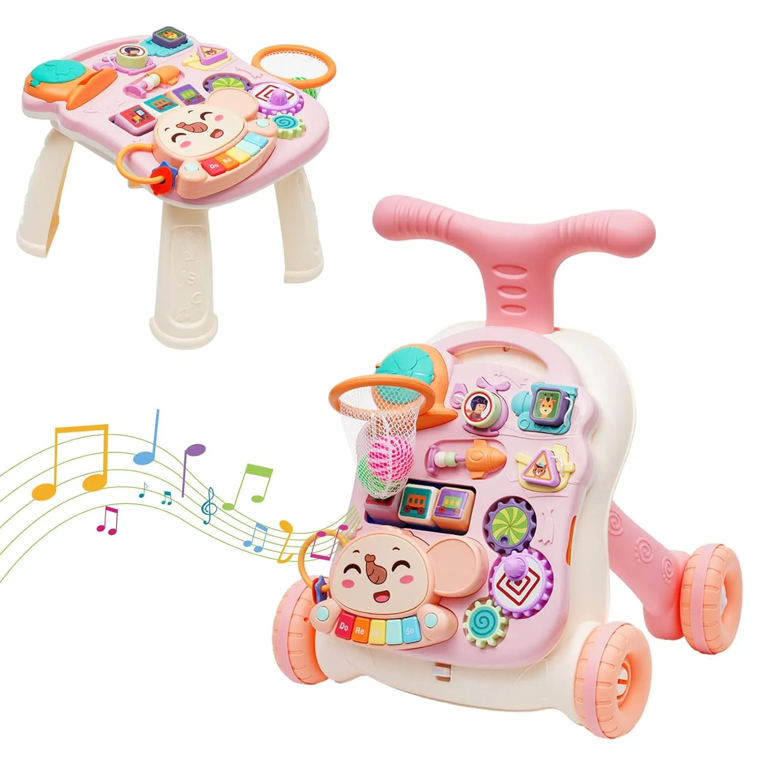 3 in 1 Baby Walker and Activity Center for Girl, Sit to Stand Learning Walk, Early Educational Push Toys with Panel for Infant Toddlers Push Toys Gifts for Girl