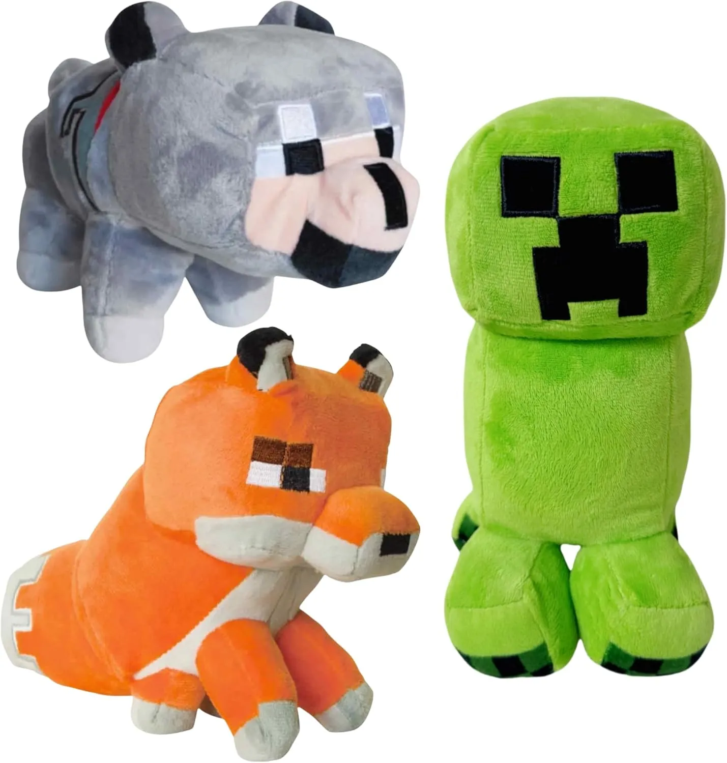 3-Pack 7.9"/20cm Creeper Plush Toy,8.6"/22cm Wolf, 7"/18cm Fox Stuffed Animals，Game Plush Doll Toys, Plush for Christmas New Year Holiday Birthday Gift，Kids Party Favors