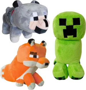 3-Pack 7.9"/20cm Creeper Plush Toy,8.6"/22cm Wolf, 7"/18cm Fox Stuffed Animals，Game Plush Doll Toys, Plush for Christmas New Year Holiday Birthday Gift，Kids Party Favors