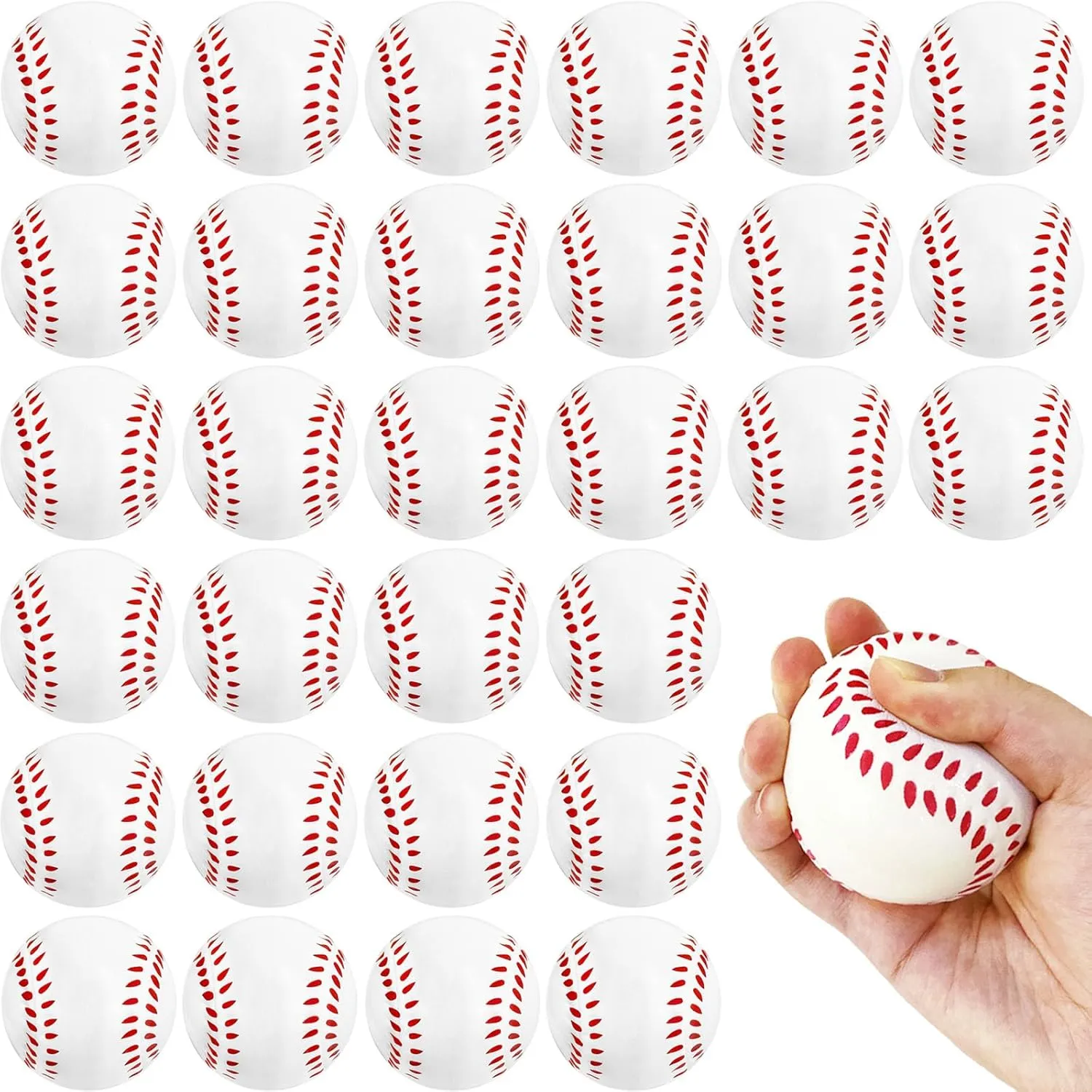 30 Pack Baseball Stress Balls,2.5 Inch Soft Foam Baseballs,Sports Squeeze Balls Toys for Kids,School Carnival Reward,Sports Theme Party