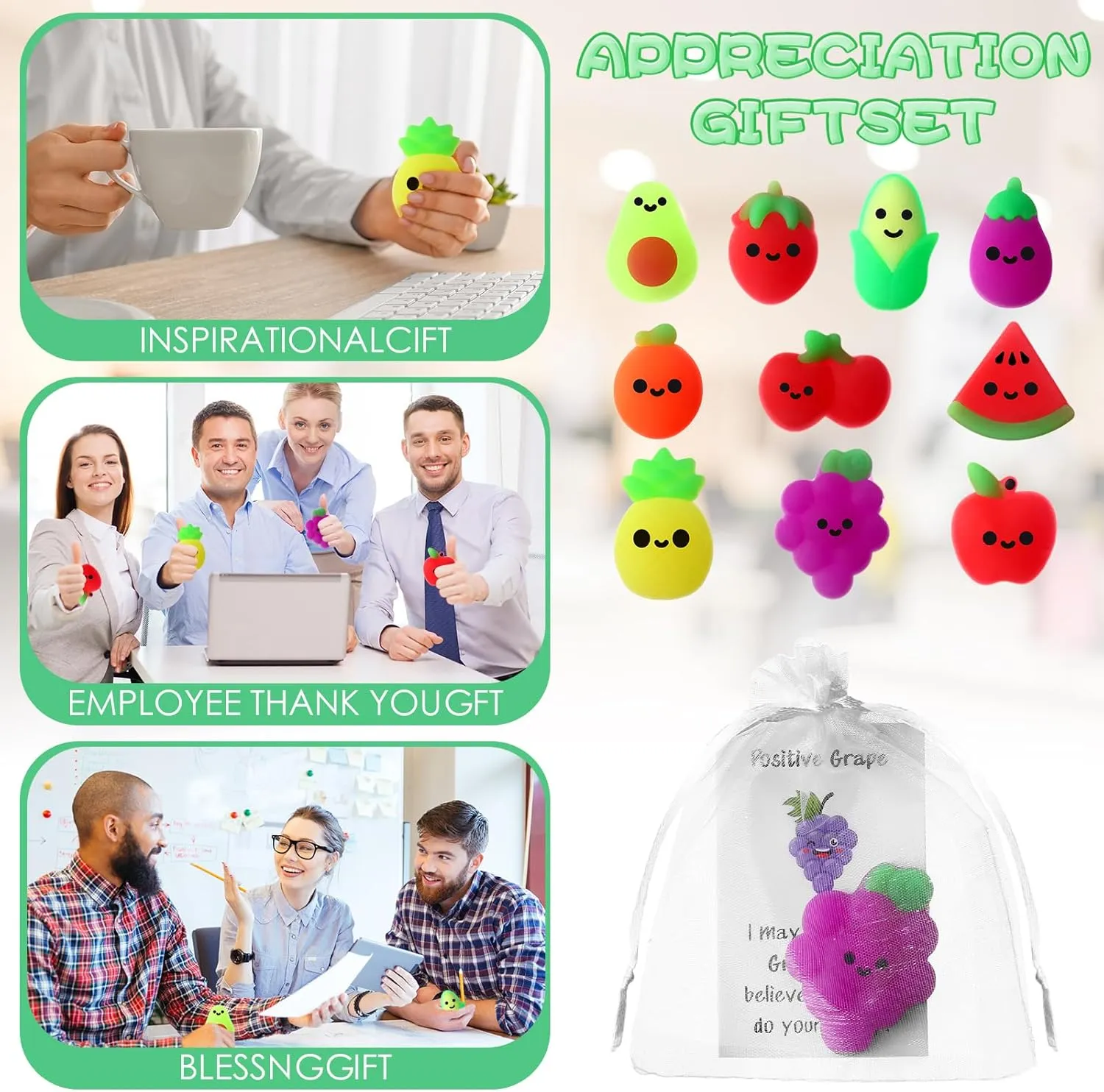 30 Sets Positive Fruit Stress Ball Bulk End of Year Employee Gifts Emotional Gifts for Coworker Teacher Student (Fruit Style)