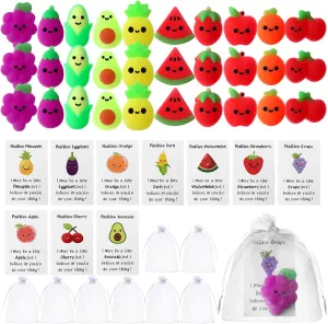 30 Sets Positive Fruit Stress Ball Bulk End of Year Employee Gifts Emotional Gifts for Coworker Teacher Student (Fruit Style)