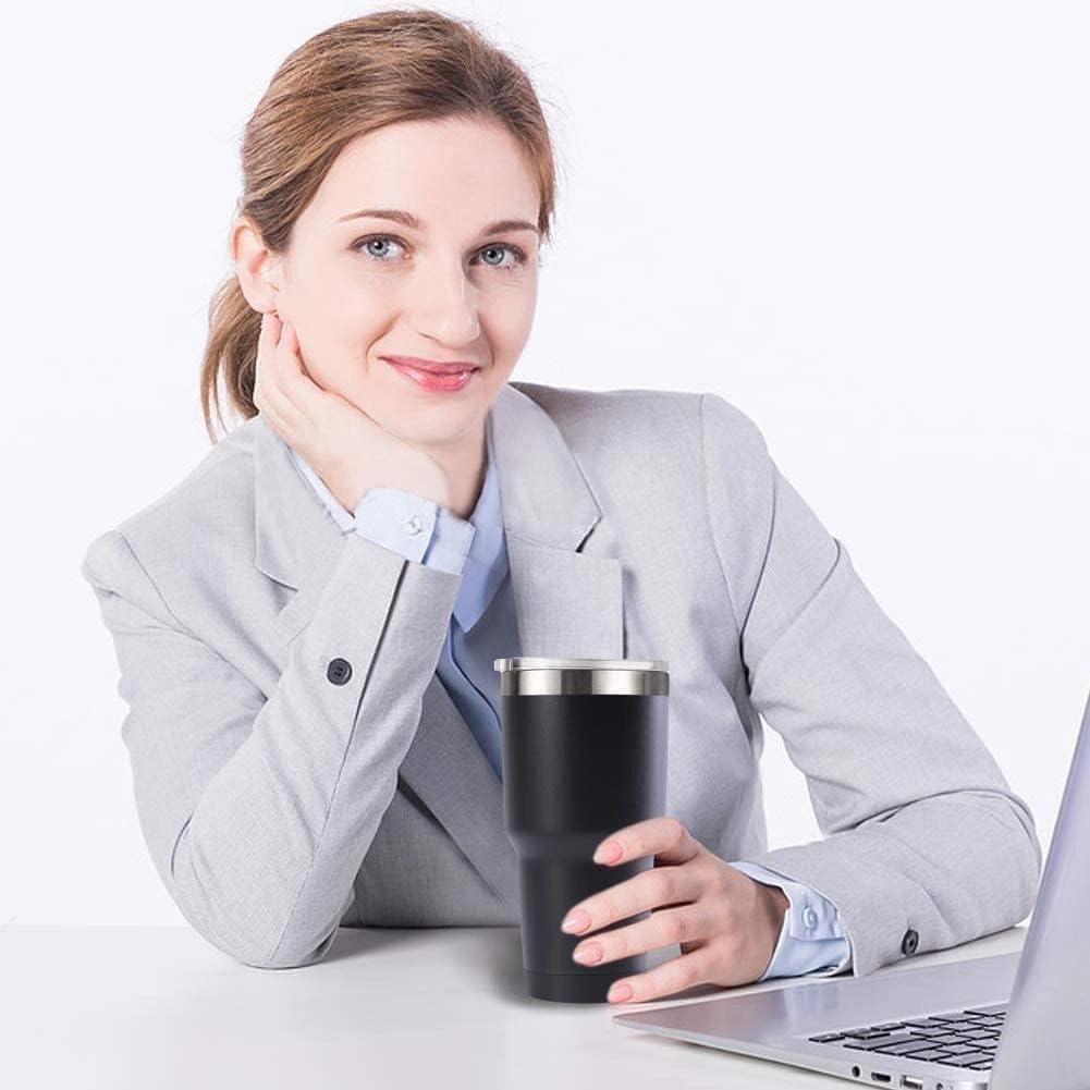 30oz Stainless Steel Travel Mug with Lid, Double Wall Vacuum Insulated Bulk Tumbler with Straws, Powder Coated Coffee Cup Suitable for Vehicle Cup Holders