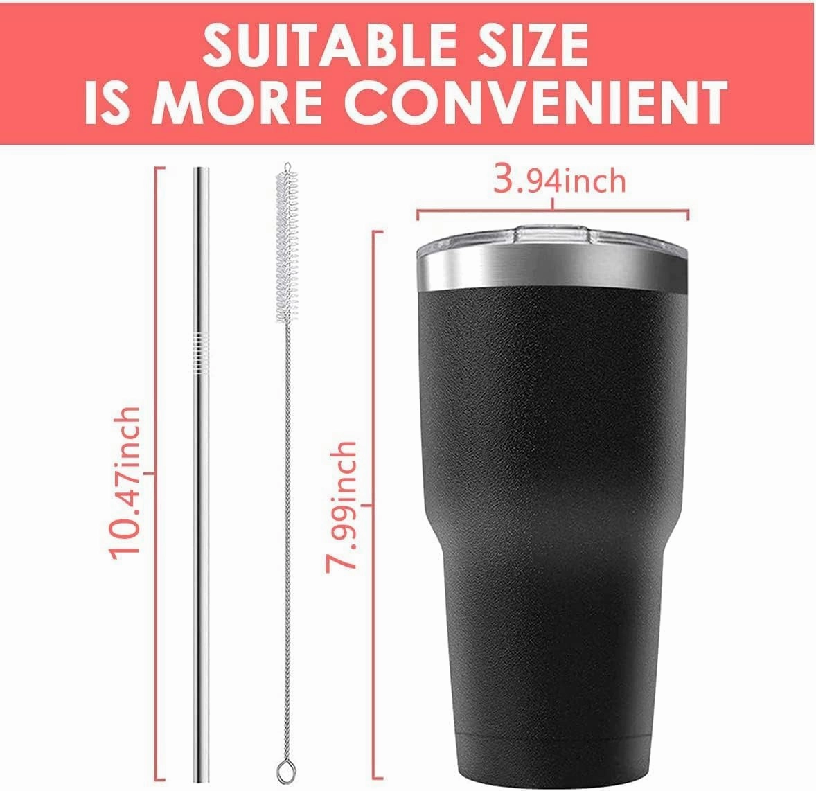 30oz Stainless Steel Travel Mug with Lid, Double Wall Vacuum Insulated Bulk Tumbler with Straws, Powder Coated Coffee Cup Suitable for Vehicle Cup Holders