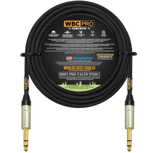 35 Foot - WBC-PRO-Quad Ultra-Silent Ultra-Flexible Balanced Star-Quad Cable with Amphenol QS3P-AU ¼ Inch (6.35mm) Gold Straight TRS Stereo Phone Plugs & Black Tweed Jacket