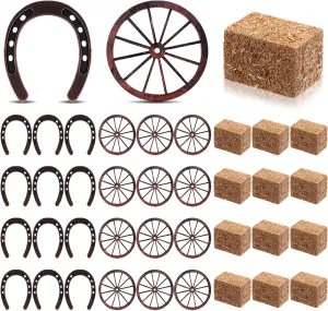 36 Pcs Western Party Decorations 12 Mini Hay Bales 12 Lucky Horseshoe 12 Wagon Wheel Cowboy Theme Party Supplies Vintage Rodeo Table Centerpieces Rustic for Country Wedding Birthday Party Craft