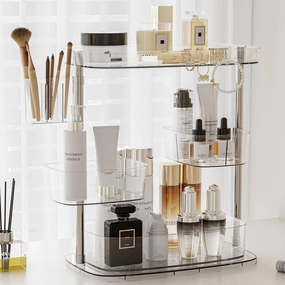 360 Rotating Makeup Organizer,Multi-layer Skincare Organizers,4 Spinning Tray,Bathroom Counter Organizer Perfume Organizer,Lazy Susan Kitchen Storage |Thick CLear| 14 inch width