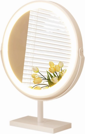 360°Rotation Light Up Mirror 3 Colors Brightness Adjustable, Desk Mirror With Dimmable Brightness, Magnifying Vanity Mirror With 3 Color LED Lights, Smart Touch Control, Lighted Makeup Mirror(White,50