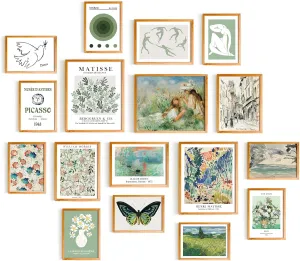 365DoRoTeYa Sage Green Matisse Wall Art Prints Colorful Wall Prints for Home Decor Bedroom Aesthetic wall decor Abstract Posters Set Preppy Boho Farmhouse Style Eclectic Decor for Teen Dorm Bathroom Decor 17 PCS (Unframed)
