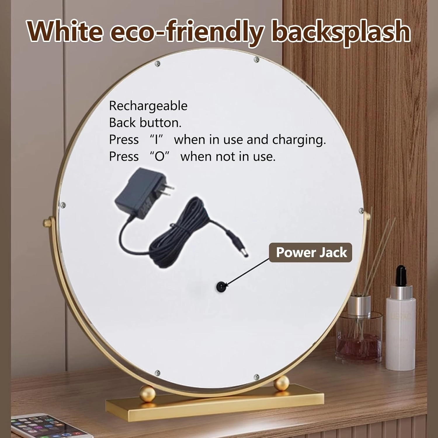 3 Colors Brightness Adjustable Makeup Mirror with Lights, 360°Swivel Rechargeable LED Magnifying Mirror, Rechargeable Double Sided LED Vanity Mirror, Smart Touch Control, White, Height Adjustment(Gold