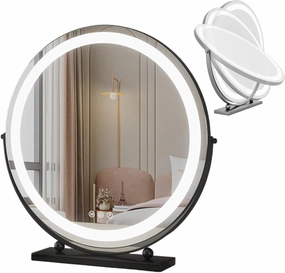 3 Colors Brightness Adjustable Makeup Mirror With Lights, Rotation Vanity Mirror, Rechargeable Height Adjustable Vanity Mirror, Three Color Lighting Modes, Smart Touch Control, 360°Rotation(Black,40cm
