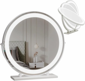 3 Colors Brightness Adjustable Makeup Mirror With Lights, Rotation Vanity Mirror, Rechargeable Vanity Mirror with Lights, Large Lighted Makeup Mirror, Smart Touch Control, 360°Rotation(White,40cm/15.7