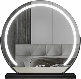 3 Colors Brightness Adjustable Makeup Mirror With Lights, Stepless Dimmable Lighted Mirror, 360°Rotation Desktop Mirror, Smart Touch Control, Large Lighted Makeup Mirror, for Dressing Room & Bedroom(B