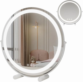 3 Colors Smart Mirror, 360°Rotation Touch Screen Vanity Mirror, Rechargeable Lighted Makeup Mirror, White, Black, Women Gift, Lighted Makeup Mirror(White,30cm/12in)